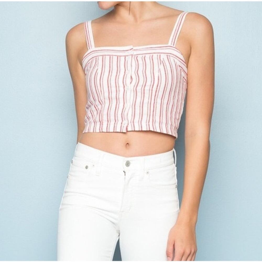 Brandy Melville Astrid Red Striped Button Tank Top Size Small Cotton Linen Crop